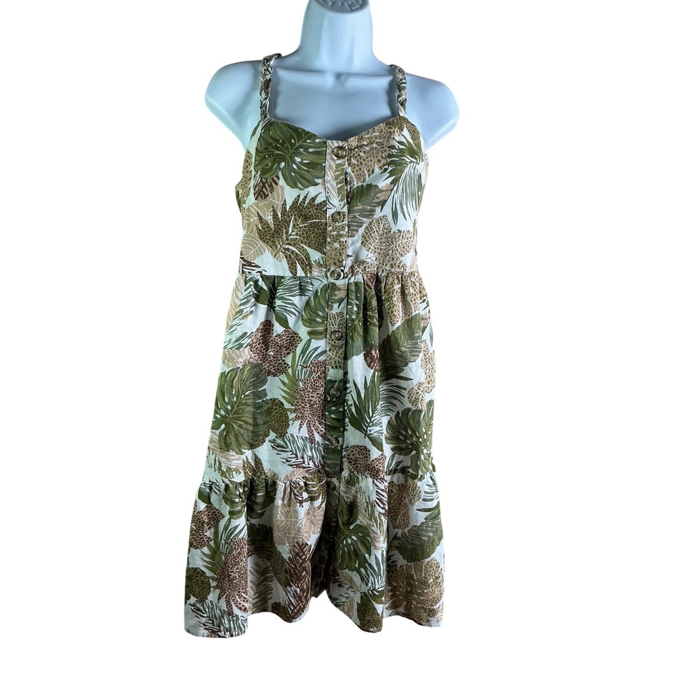 Beachlunchlounge Tropical Palm Leopard Print Cotton Linen Midi Dress XL WPD4580
